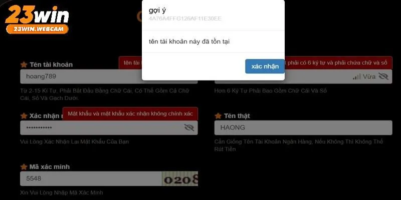 Một số nguyên nhân đăng ký thất bại